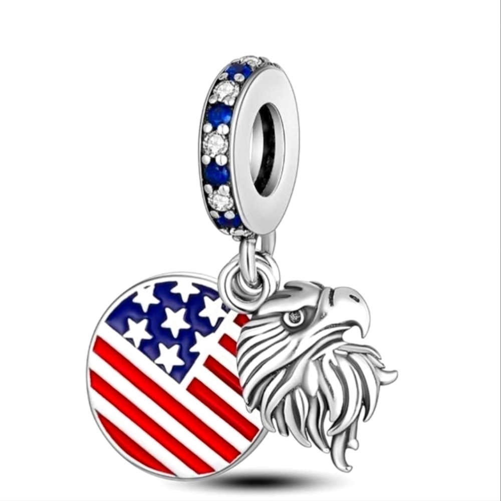 New Patriotic silver dangle charm for jewelry / Pandora bracelet I LOVE AMERICA